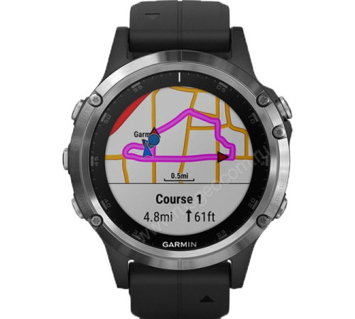GPS-часы Garmin Fenix 5 PLUS Glass серебристые с черным ремешком