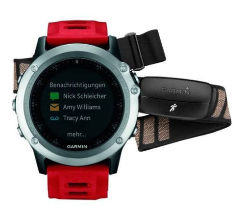 Навигатор-часы Garmin Fenix 3 серебряные с красным ремешком и пульсометром HRM-Run