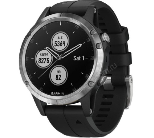 GPS-часы Garmin Fenix 5 PLUS Glass серебристые с черным ремешком