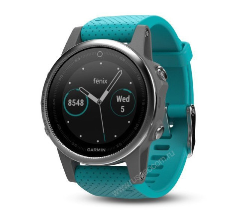 Часы с GPS Garmin Fenix 5S серебристые с бирюзовым ремешком