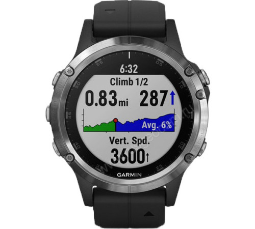 GPS-часы Garmin Fenix 5 PLUS Glass серебристые с черным ремешком