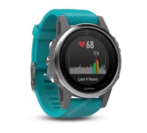 Часы с GPS Garmin Fenix 5S серебристые с бирюзовым ремешком
